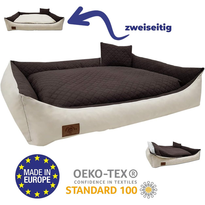 Ліжко для собак Одолплюс XXL - велике собаче ліжко, подушка для собак, собаче диванче з двостороннім матрацом | Знімний та пральний чохол (Коричневий)