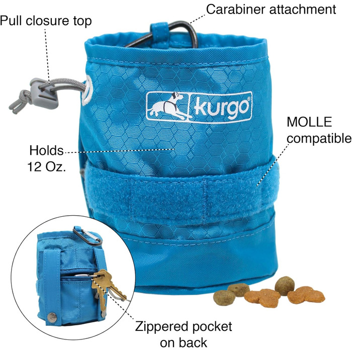 Фляга для собак Kurgo RSG, знімний кишеню, сумісна з MOLLE, кріплення для службового нашийника, синій, універсальний розмір (сумка для ласощів)