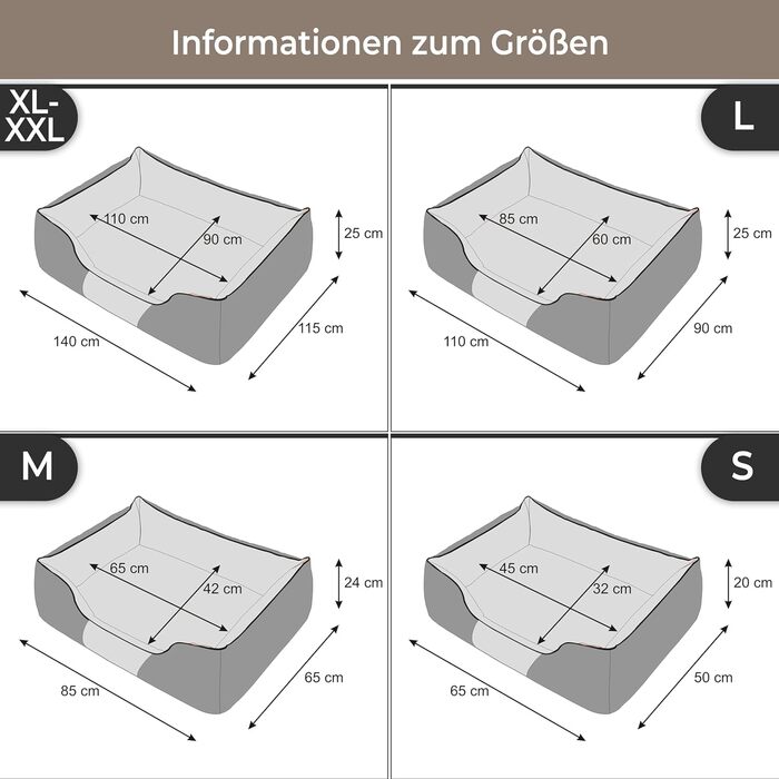 Крісло-ліжко для собак великих, середніх та маленьких порід - зручне ліжко для собак, сірого кольору, розмір L, 110 x 90 см, знімний та пральний чохол