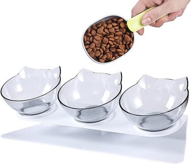 Набір мисок для котів з підставкою, 3 шт. - піднята миска для кошенят, анти-блювотний дизайн, прозорий пластик