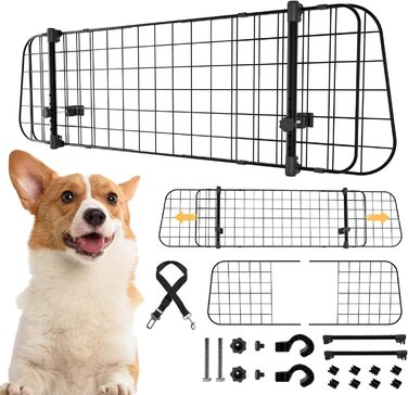 Сітка для собак у машину Herrselsam, перегородка в багажник, захист для собак, регульована ширина, з кріпленням на ремінь безпеки