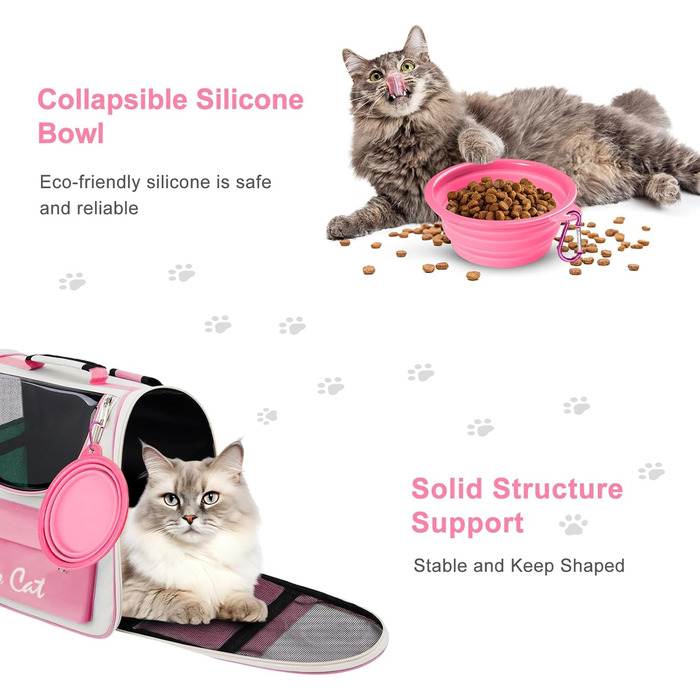Рюкзак для тварин Surmounty з сітчастим вікном, складний рюкзак для кота/собаки з мискою для їжі та води, водонепроникний оксфорд, об'єм до 15 кг, рожевий