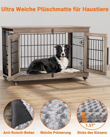 Кіяпал Будка для собак у дім з подушкою, сучасна будка для собак середніх та великих порід до 32 кг, 98x64x68 см, сіра