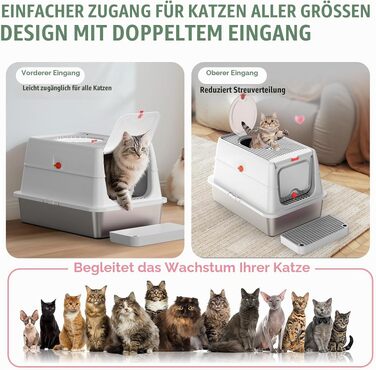 Лоток для котів BEST JAJA XXL з кришкою, нержавіюча сталь, 61.9 × 41.9 × 37 см, сірий