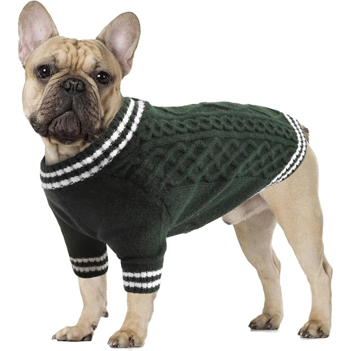 Теплий в'язаний пуловер для собак великих порід (зелений, розмір L) - Французький бульдог, Лабрадор, Німецька вівчарка