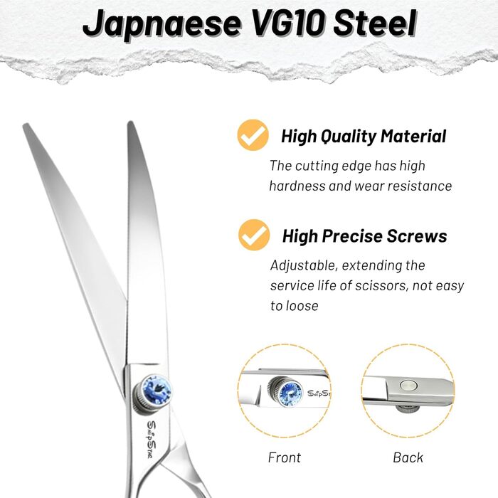 Професійна ножиця для грумінгу собак та котів, 7 дюймів, 30° нахил, сталь VG10, безпечна тупа накінечник