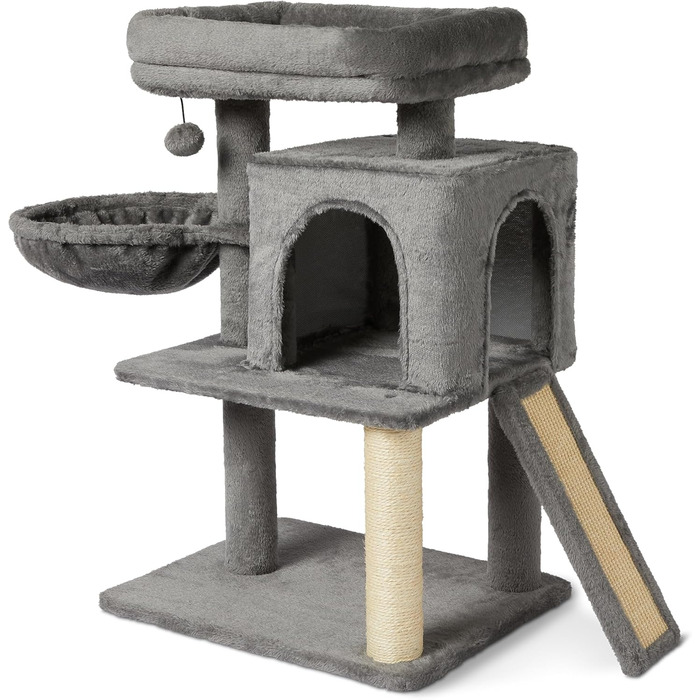 Комплекс для котів Amazon Basics з кігтеточками та будиночком, сірий, 79 см (H), середній, сертифікат FSC