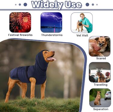 Світшот для собак IDOMIK з капюшоном, дихаючий, для грози, феєрверків, візитів до ветеринара, розлуки, регульований, для захисту від шуму та вух, розмір M (Обхват грудей: 45-54 см), Колір: Синій