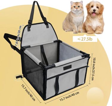 PetsHome Автокрісло для собак, складне, водонепроникне, дихаюче, оксфорд, з 12 ПВХ-трубками, для малих і середніх собак, автокрісло-бустер для подорожей