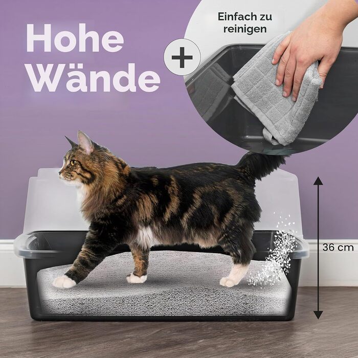 Лоток для котів Iris Ohyama XXL сірий з високими бортиками для великих порід (Maine Coon) та двох котів, знімні борти, захист від розсипання, BPA-free