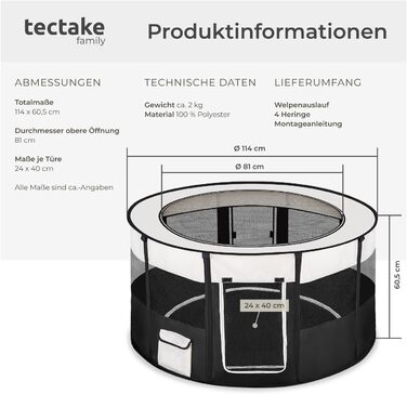 Тектейк® Вольєр для цуценят, аксесуари для собак, вольєр для собак складний, клітка для дрібних тварин (кролики, коти), вольєр для кроликів та морських свинок - Чорний | № 402438