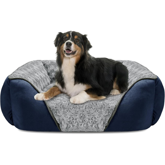 Ортопедичне ліжко для собак INVENHO, прямокутне, м'яке, миюче, з антиковзною основою, XL (35'x 25'x 9'), Marineblau (темно-синій)
