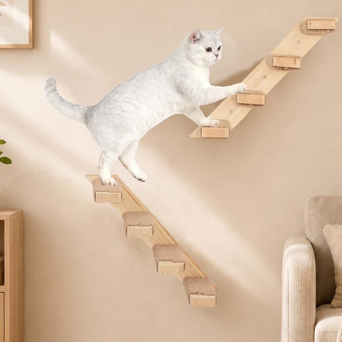Комплект меблів для котів на стіну Katzen Kletterwand: драбинка, 2 полички для сну, 4 ступені, сосна