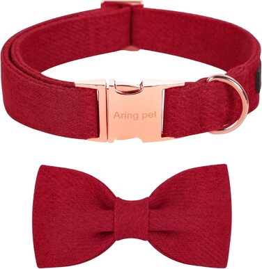 Нашийник для собак Aring PET на Різдво, червоний бавовняний нашийник з бантиком, милий нашийник з метеликом, подарунок для собак з металевою застібкою, для маленьких, середніх та великих собак, L, червоний