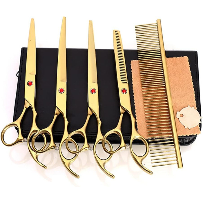 Набір ножиць для грумінгу собак, нержавіюча сталь, набір ножиць для догляду за домашніми тваринами, ножиці для грумінгу з гребінцем для собак та котів, чорний (золотий)