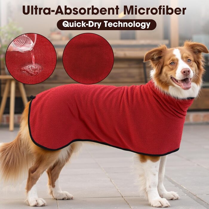 Рушник для собак з мікрофібри, рушник для собак середніх та великих порід, швидковисихаючий, рушник для собак з клямками (Dunkel XXL) (2XL, Червоний)