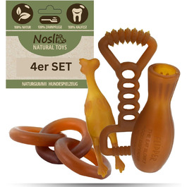 Набір іграшок для собак Nosli Natural Toys, 100% натуральний каучук, для догляду за зубами, жування, міцні для апортування та перетягування, для малих і великих порід, інтелектуальні та фітнес-іграшки, 4 шт.