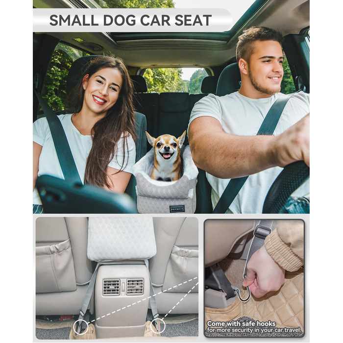 PETSFIT Автокрісло для собак у середню консоль авто, сіре та біле, до 4 кг
