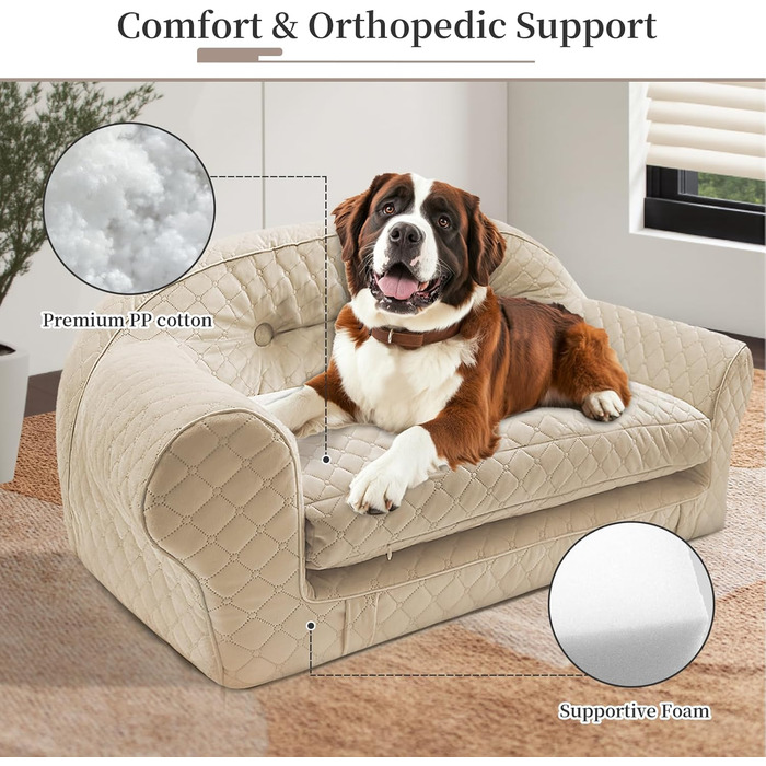 Софа для собак, розкішна лежанка для домашніх тварин знімним чохлом, м'яка та зручна підстилка для собак та котів середніх та маленьких порід