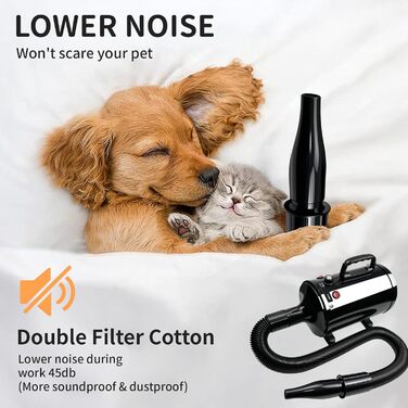 Сушарка для собак 3200W - безшумна сушарка для собак з регулюванням швидкості та температури, 4 насадки, щітка