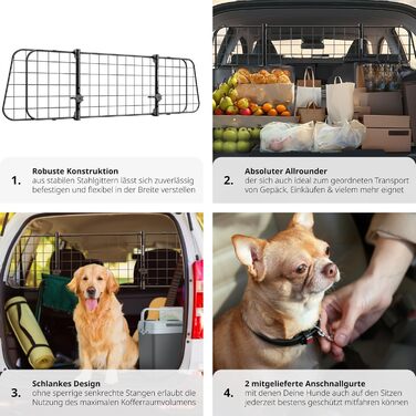 Авторешітка для собак tectake® - універсальний захист багажника, регульована ширина, мобільна перегородка, аксесуари для подорожей з собакою