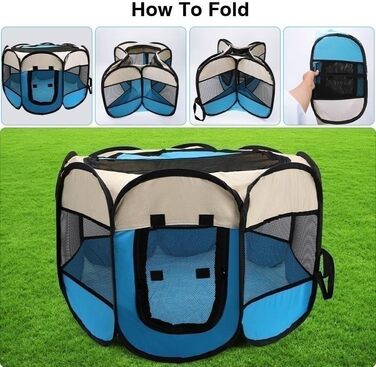 Клітка-забіг для собак та цуценят, розкладний вольєр для тварин, 73x73x43 см (Синій)