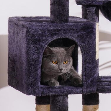 Котячий дряпак Hey-brother 111 см з іграшками, платформою, гамаком і сизалевими стовпчиками, димчасто-сірий