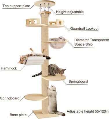 Кігтеточка для котів Katzenbaum висотою 3 м, 6 рівнів, з оглядовим майданчиком та гніздом, для великих котів, активний комплекс для дому та саду