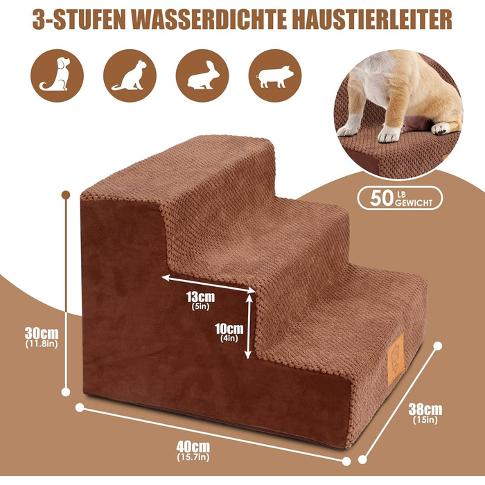 Сходинки для собак та котів Zvonema: 3 сходинки, антиковзкі, знімний чохол, для маленьких тварин