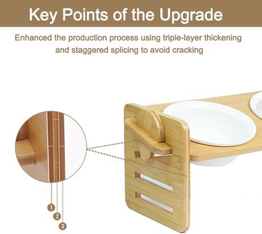 Підставка для корму для собак та котів, регульована висота, керамічна миска з бамбуковим підставкою, нахилена платформа для котів та маленьких собак (40*16)