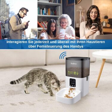 Автоматична годівниця для котів Balimo з Wi-Fi, HD 1080P відео, 4 л, керування через додаток, нічне бачення, до 20 порцій і 8 прийомів їжі на день, біла