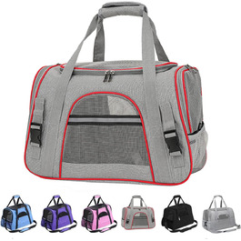 Транспортна переноска для собак та котів KJSXUUE, складана, з м'якою підстилкою (сіро-червона)