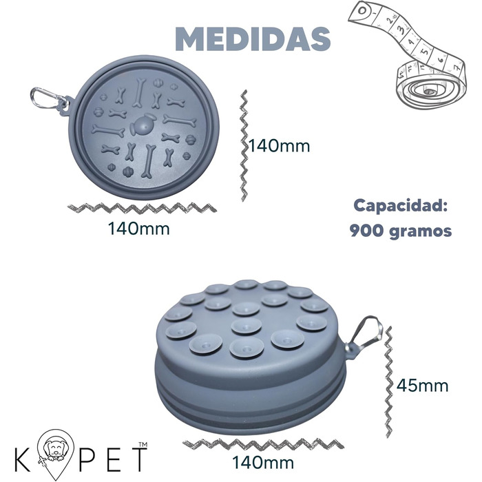 KPET LamiBowl: Складаний дорожній миска для води та корму для собак та котів, силікон, сірий