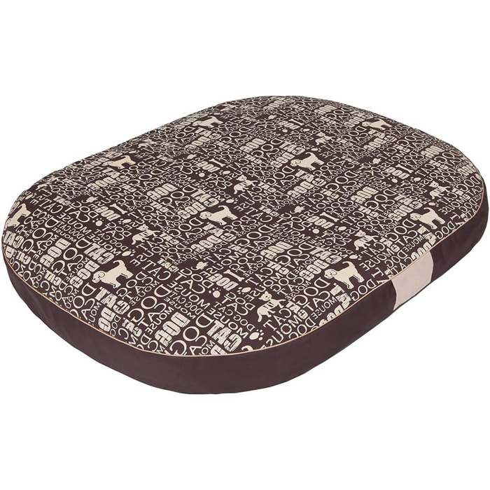 Кругла лежанка для собак Oval - лежанка для маленьких, середніх та великих собак. Міцна, водонепроникна, з м'якою піною, для дому та на вулицю, 70x50x15 см (XL: 108x85x15 см), коричнева з візерунком
