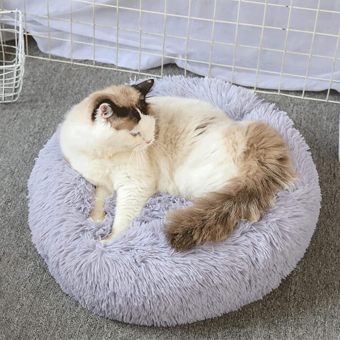 М'яке ліжко для собак та котів Doughnut, зручне гніздо, Ø50см, сірий колір, для тварин до 5кг