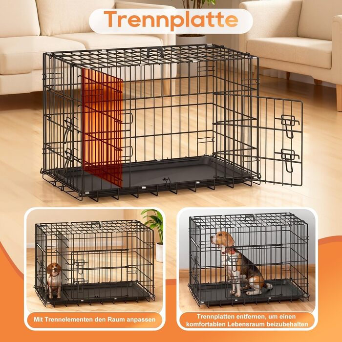 Клітка для собак BestOffice, розкладний, з 2 дверцятами, висувний піддон, ручка, переноска для собак, 61x42x48 см, S, чорна