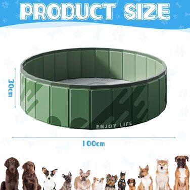 Дитячий басейн для собак та дітей, розкладний, без надування, з товстого ПВХ, антиковзаюча поверхня, для балкону, басейну, котів, цуценят, великих собак (100*30 см)