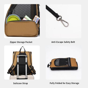 Рюкзак-переноска для кота та собаки, розширюваний, коричневий. Підходить для котів та собак вагою до 9 кг