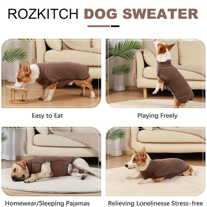 Зимовий одяг для собак ROZKITCH: теплий пуловер/комбінезон, вітронепроникний, для маленьких, середніх та великих собак (3XL, довжина спини 25-28), коричневий
