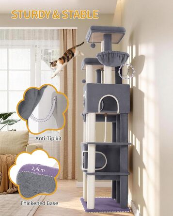 Комплекс для котів Hzuaneri Kratzbaum 213 см XXL: Дряпка-стовпчик, будиночок, платформа, гойдалка для Maine Coon (темно-сірий)