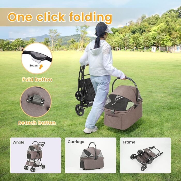 Дитяча та собача коляска 2-в-1, складна, з 4 колесами, знімний кошик, легка, для собак та котів, для прогулянок (Блакитно-зелений)