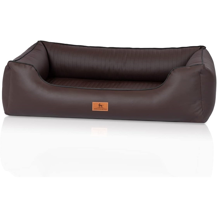 Ортопедичне ліжко для собак Knuffelwuff Lovelock M-L з штучної шкіри, 85 x 63 см - знімний чохол, легко мити, для великих, середніх та маленьких собак (Колір: Коричневий, Розміри: 85 x 63 x 23 см)