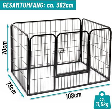 VOSS.PET Вольєр для цуценят XXL з ванною, огорожа для тварин, вольєр для дрібних тварин 108x73x70 см