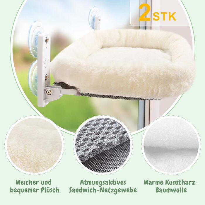 Кішка ліжко на підвіску для вікна GUUSII, 2 шт., 53x30 см, до 18 кг, білий, M