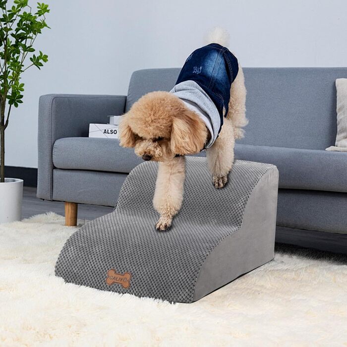 Сходинки для собак Caliyo: 3 сходинки, для маленьких собак, з високощільним губчатим матеріалом, знімний та миючий чохол, неслизьке дно (60 x 40 x 40 см, сірий)