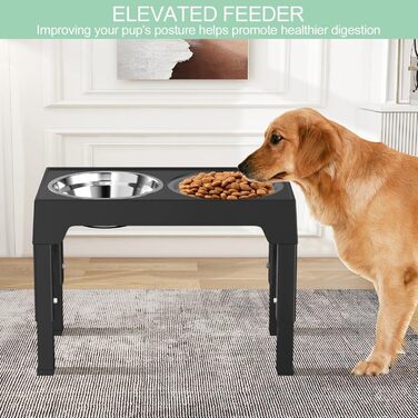 Підвищена годівниця для собак Crynvor, миска для корму та води, регульована по висоті, 5 положень, складана, для середніх та великих собак