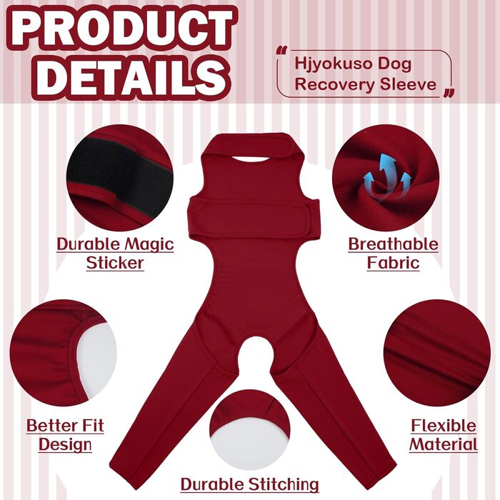 Комбінезон для собак після операції на ногах – захист від витікання, запобігання інфекцій, розмір XL, бордовий