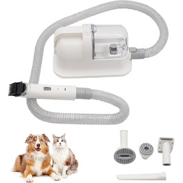 5-в-1 Пристрій для видалення шерсті з тварин з набором інструментів: тример, машинка для стрижки, пилосос, щітка для грумінгу. Підходить для собак та котів. Потужність 11800Pa, об'єм контейнера для сміття 1.4L. Ідеально для грумінгу, видалення шерсті та стрижки домашніх тварин.