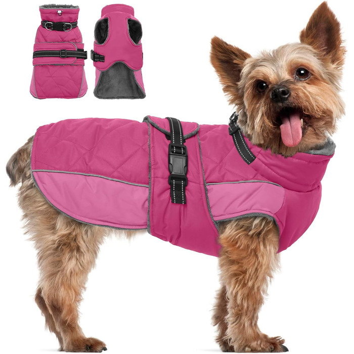 Водонепроникний зимовий теплий нашийник-грійка для собак QBLEEV, рожевий, для холодної погоди, фліс, для маленьких собак