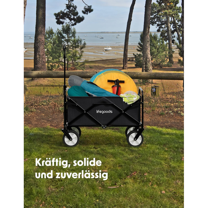 LifeGoods Фарбована візок-тачка, складаний садовий/пляжний візок, чорний – 98x45 см, 94L